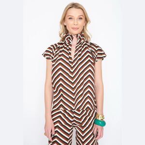 Never A Wallflower Safari Chevron Short Sleeve Vicki Top | Brown/Black/White | L